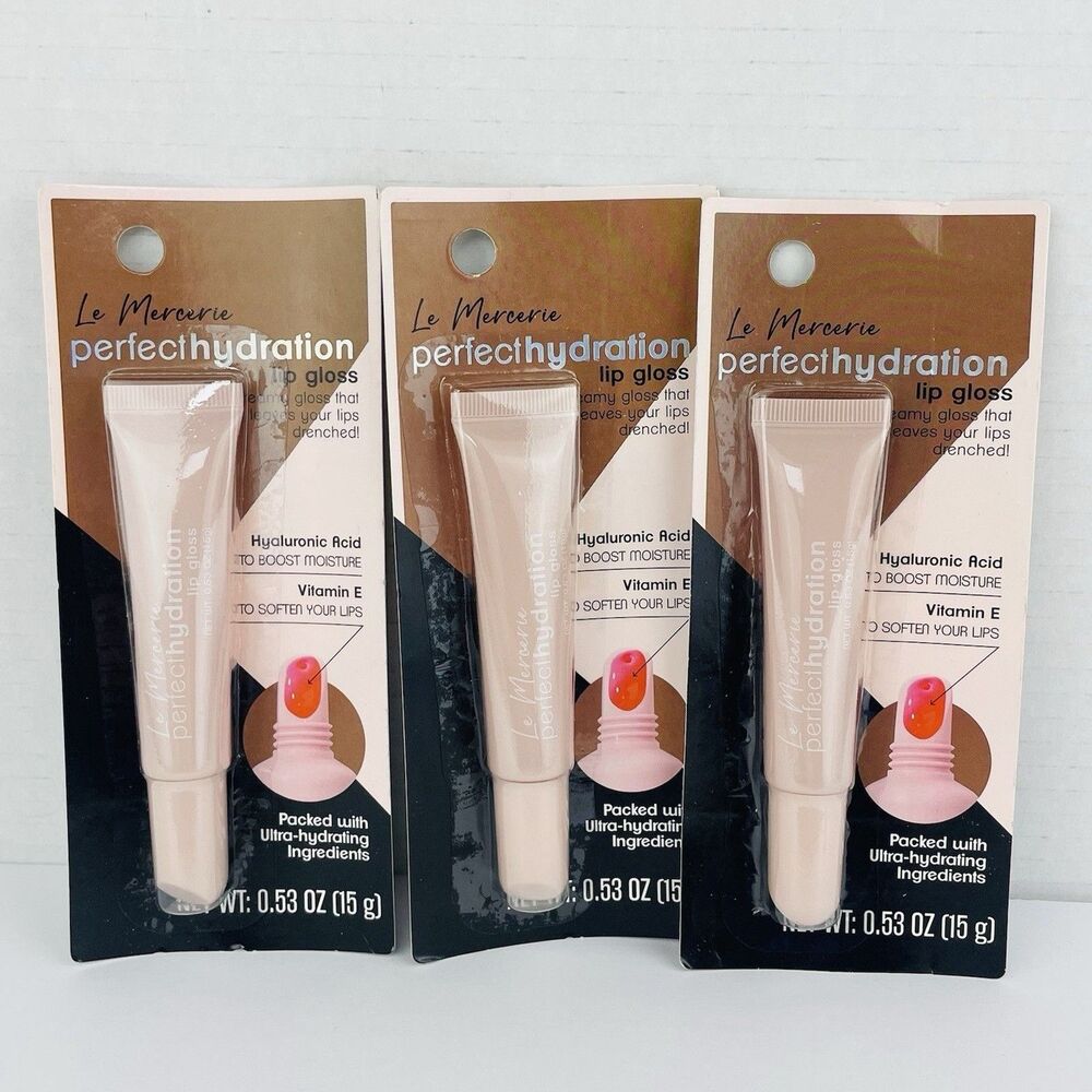3 Pack Le Mercerie Perfect Hydration Lip Gloss Pink Hyaluronic Acid Vitamin C